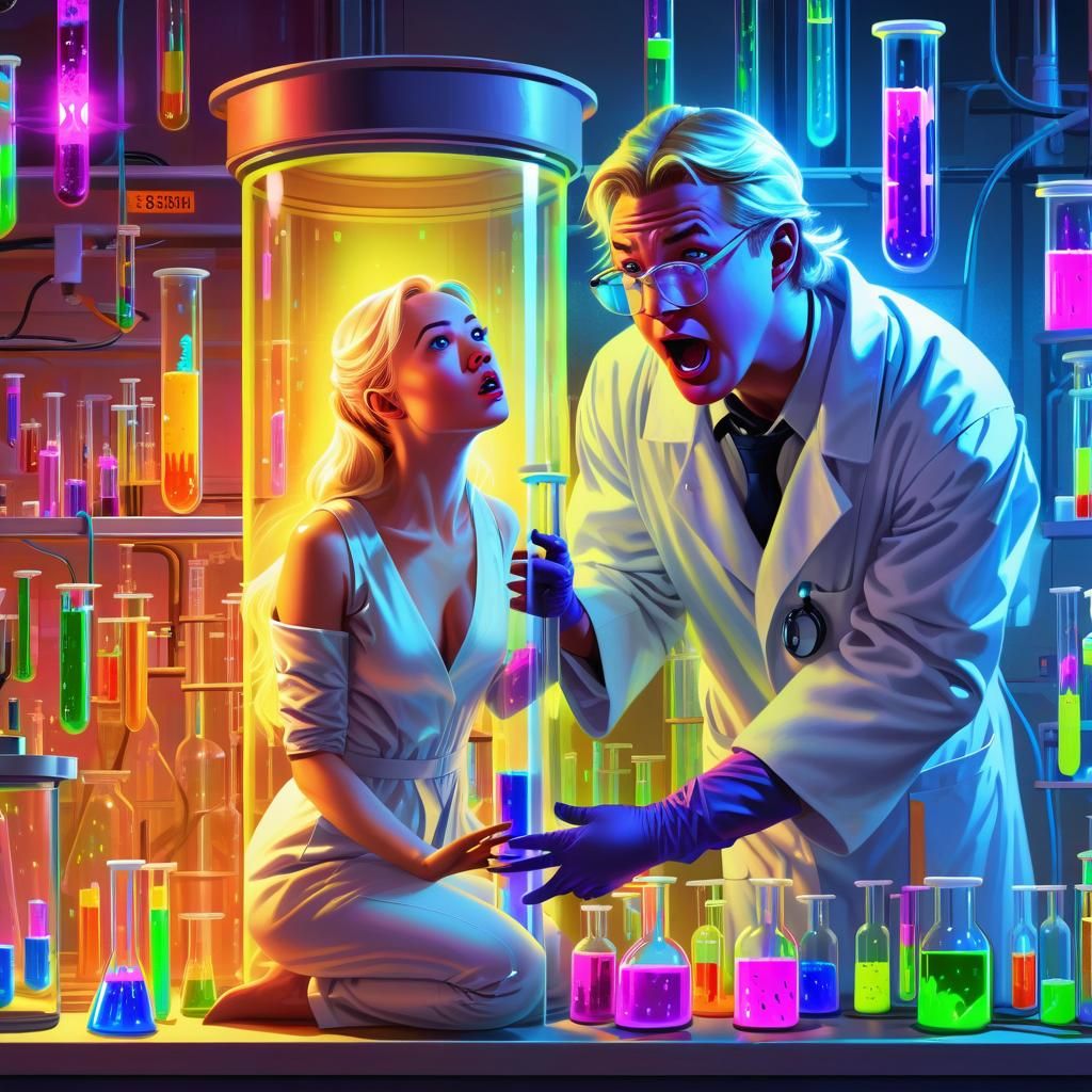 Trapped Lab Assistant: Mad Scientist's Neon Experiment