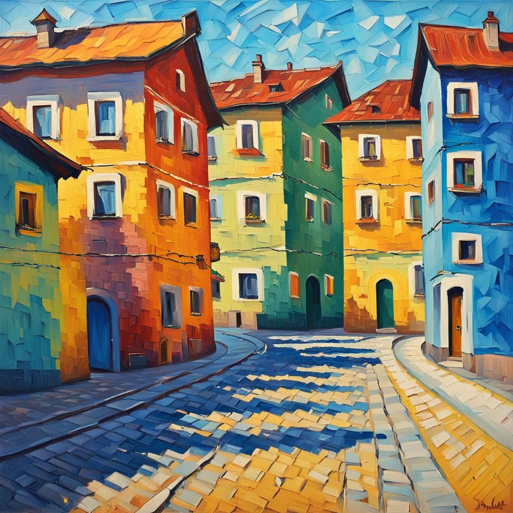 Vibrant Poprad Streets in Impasto Style