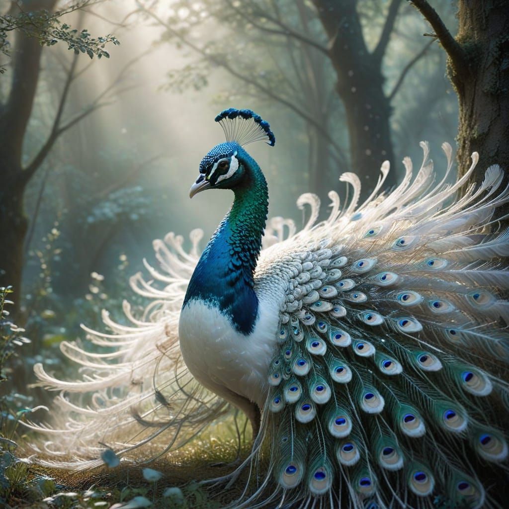 Ethereal Peacock in Misty Forest