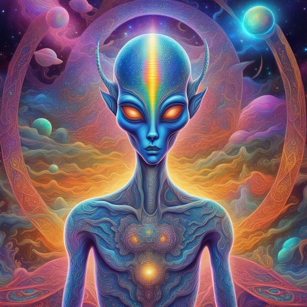 Friendly Alien Delegation in Visionary Art Style