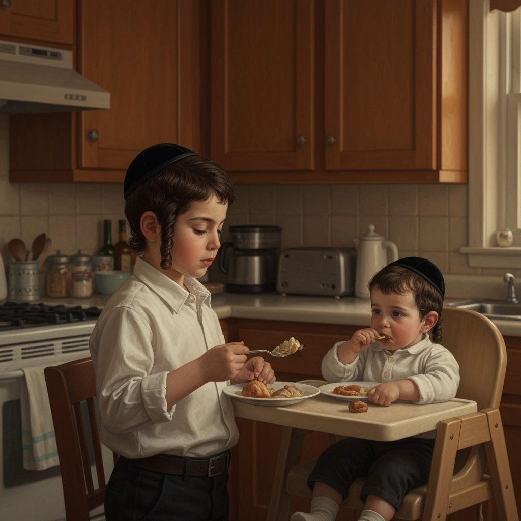 Jewish Boy's Dinner: A Warm Family Kitchen Scene