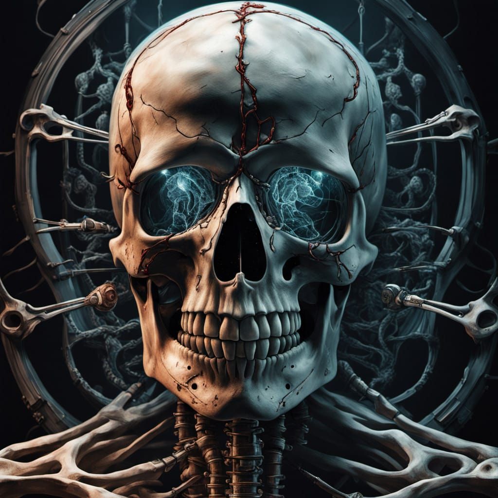 Surreal Skull Surgery in Gothic Medical Illustration Style