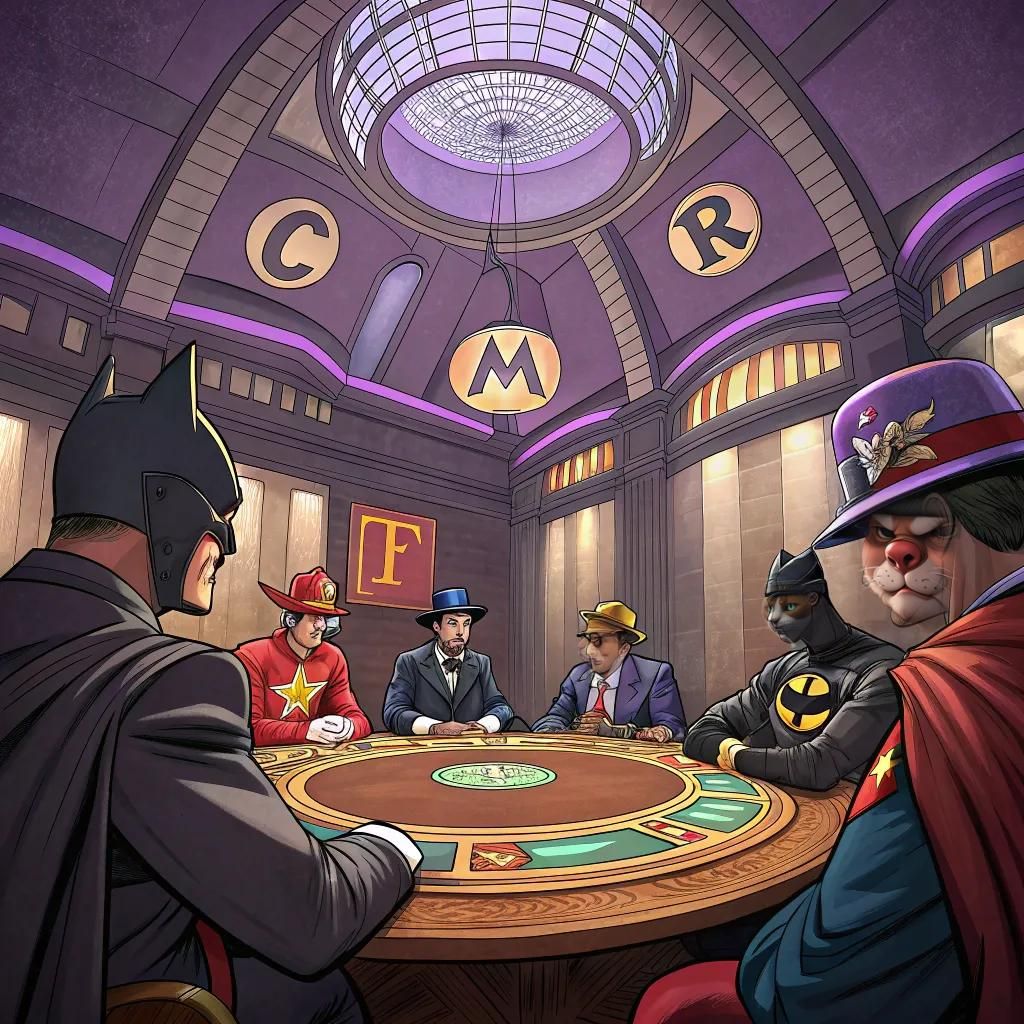 Superhero Meeting in Ornate Chamber, Matte Painting