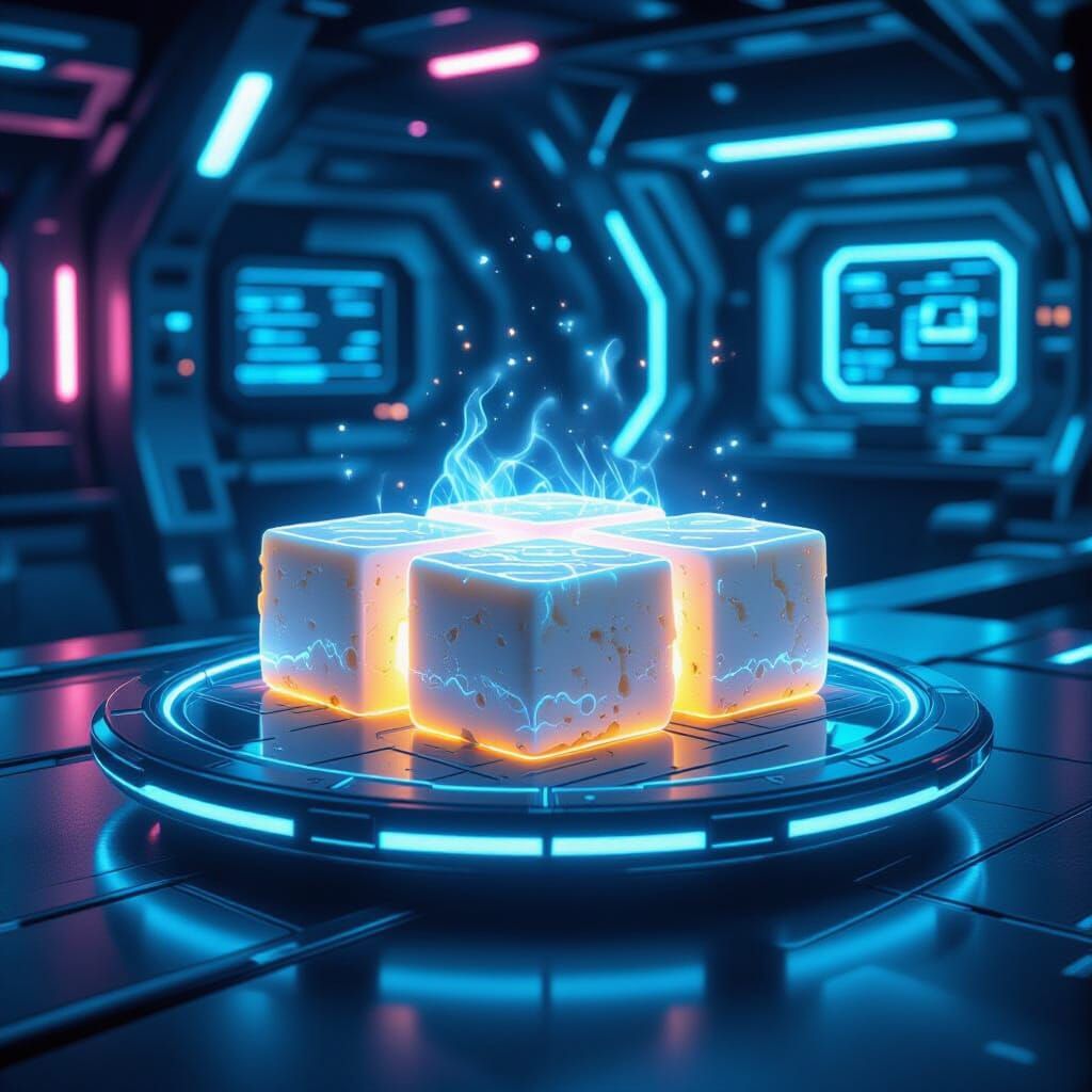 Ethereal Extraterrestrial Tofu in Neon Space Station