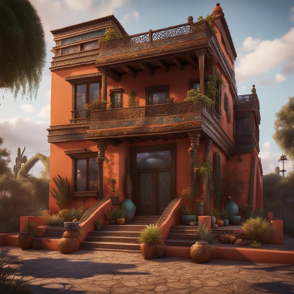 Modern House with Mexican Design in Detailed Matte Painting