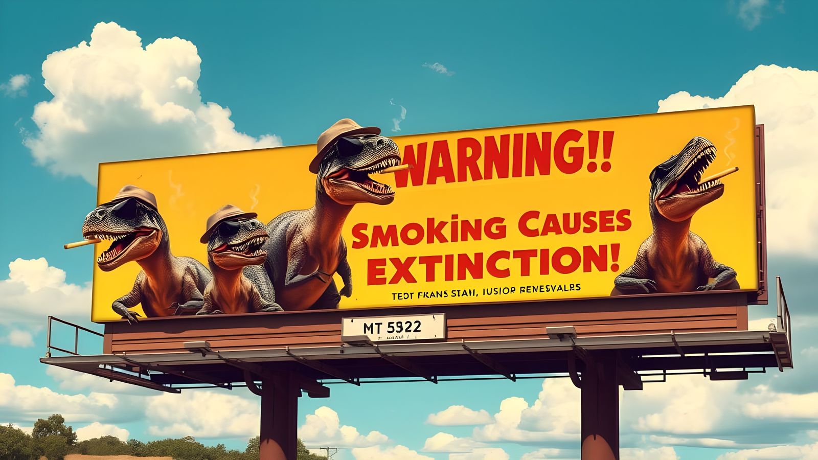 Prehistoric Smokers on Vintage Billboard in Classic American...