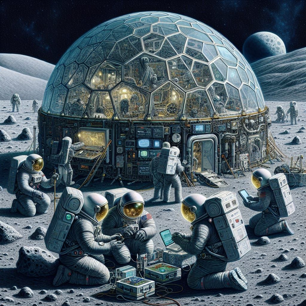 Lunar Refuge: Astronauts Explore Habitat on Moon