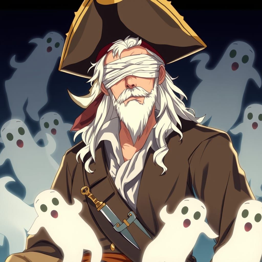 Cyberpunk Pirate Captain with Ghostly Aura