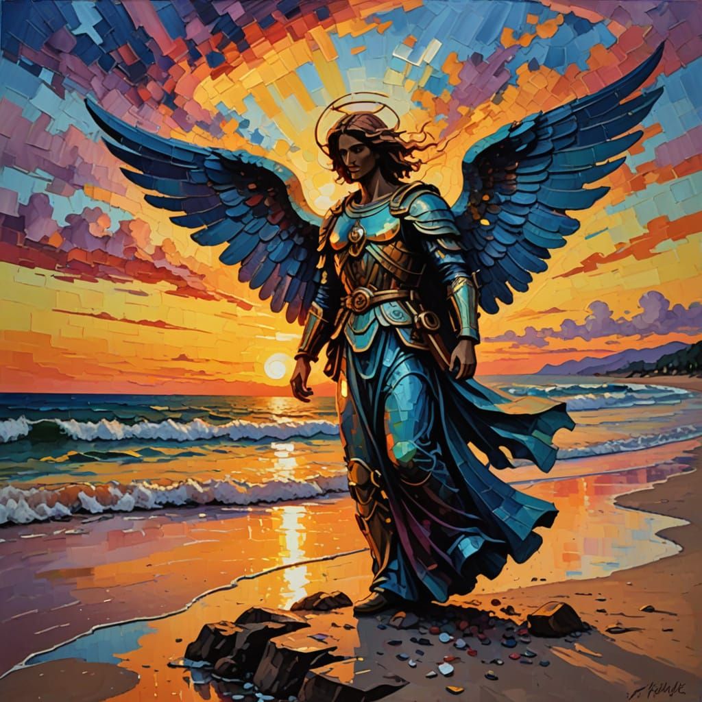 Archangel Shimmers at Sunset: Neo-Impressionist Painting