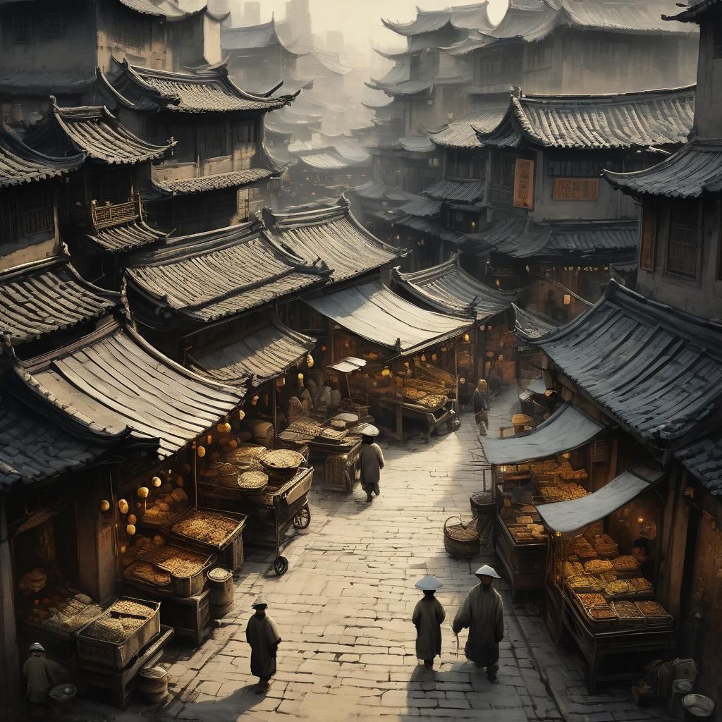 Lost Boy in a Crowded Ming Dynasty Market Scene