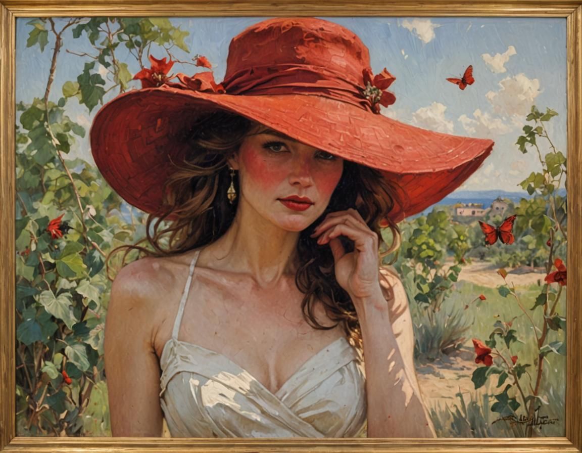 Woman in Red Hat Oil Painting