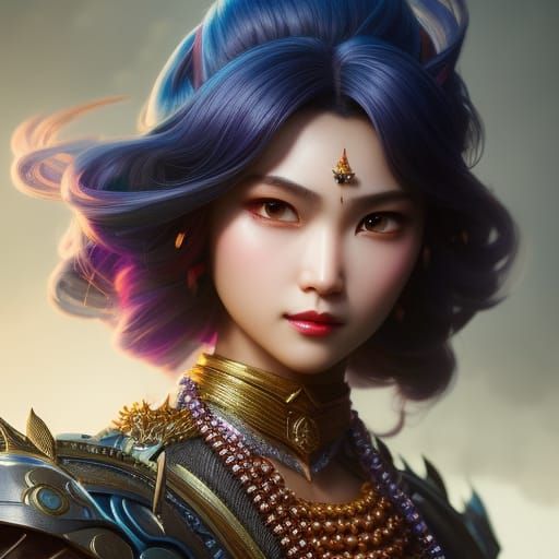 Asian National God Portrait in Detailed Digital Art