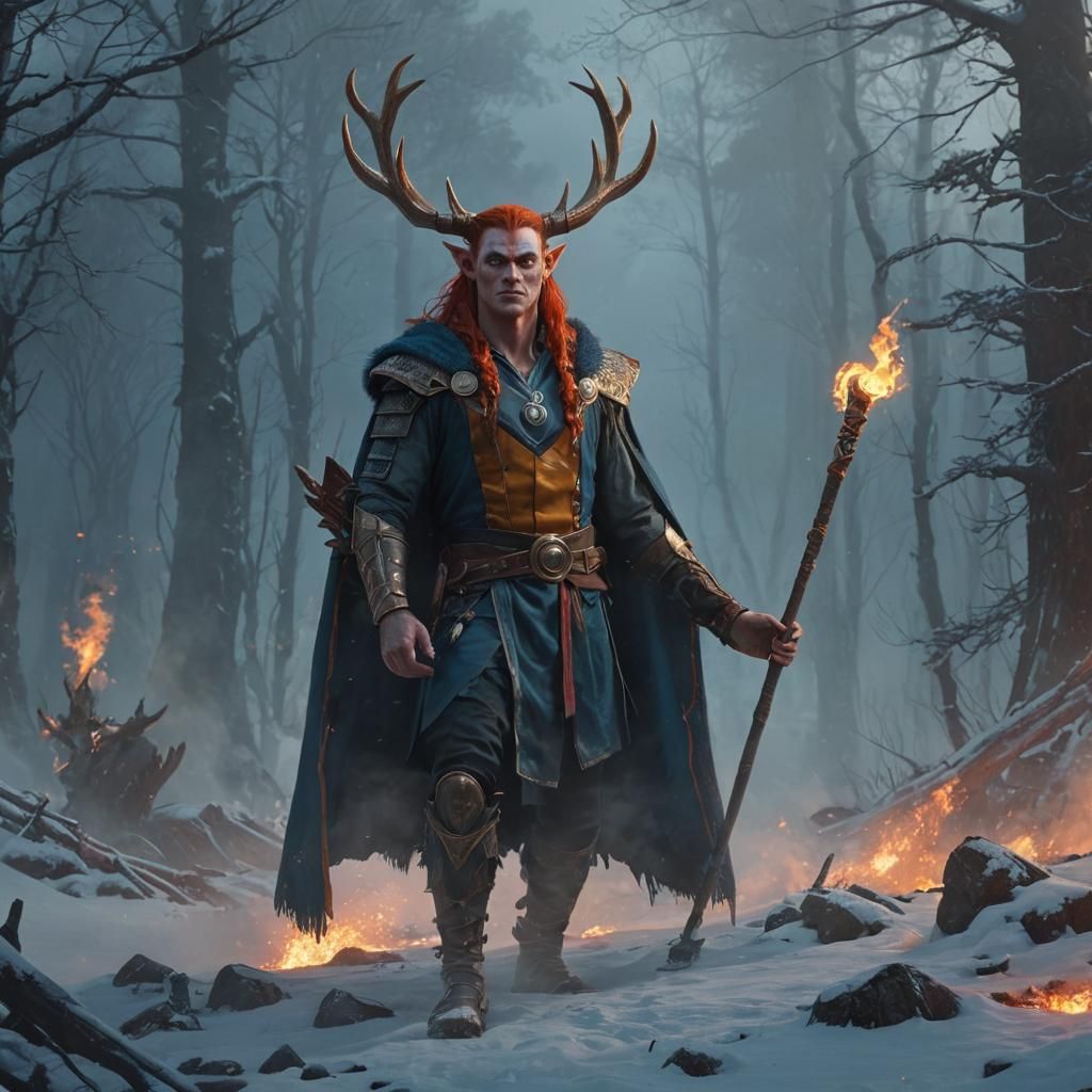 Loki in Fiery Realm: Digital Fantasy Art