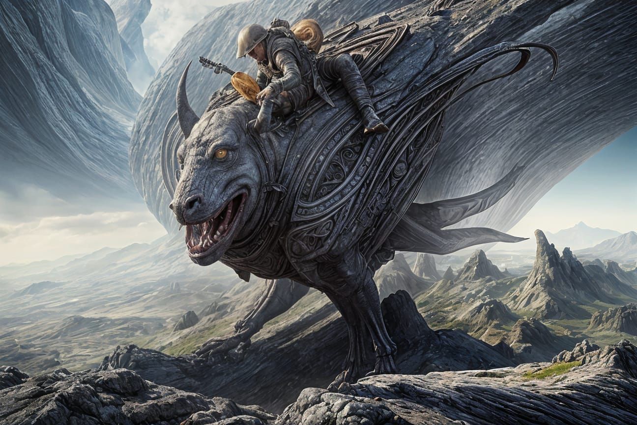 Epic Moebius-Inspired Cavalry Scene in a Detailed Matte Pain...