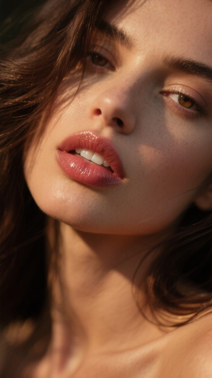 Hyperrealistic Close-up of Woman's Lips in Editorial Style