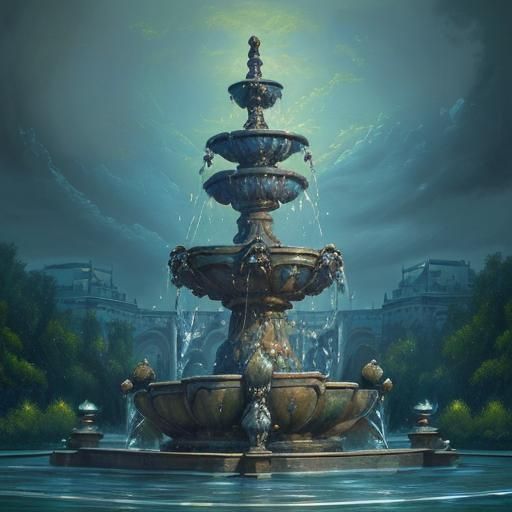 Palace Water Fountain Oil Painting Masterpiece