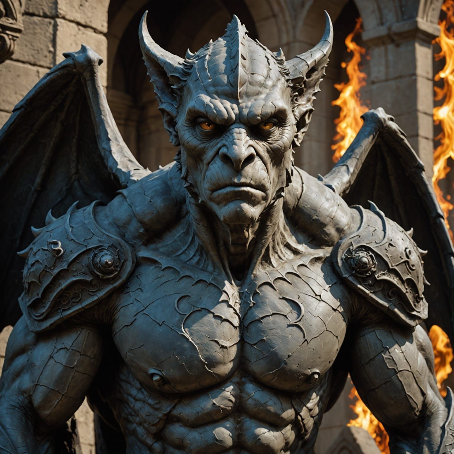 Hyperrealistic Gargoyle with Human Features