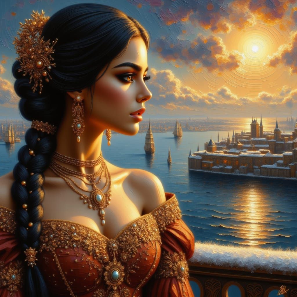 Tsarina Gazes at Nebula Over Snow-Covered Moscow