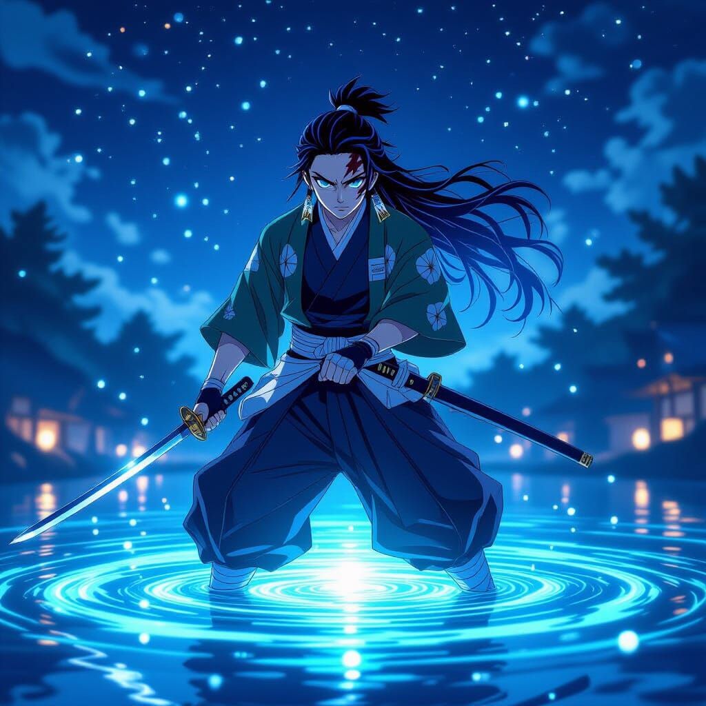 Samurai Warrior in Flowing Water, Digital Art