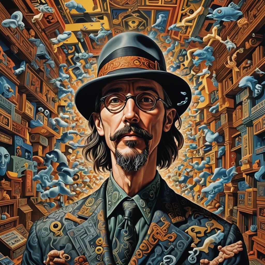 Les Claypool in Escher-Inspired Hyperrealistic Art