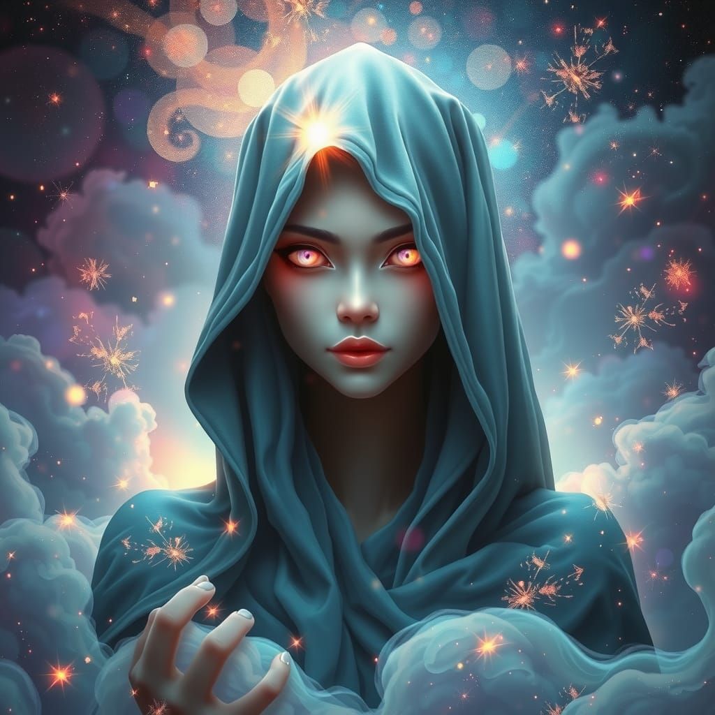 Mystical Gestalt Entity Beckons in Starry Cloudscape