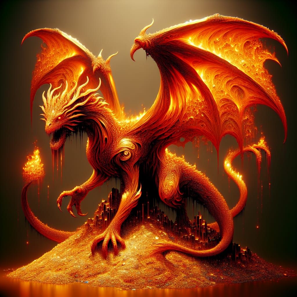 Realistic Charizard as Smaug on Treasure