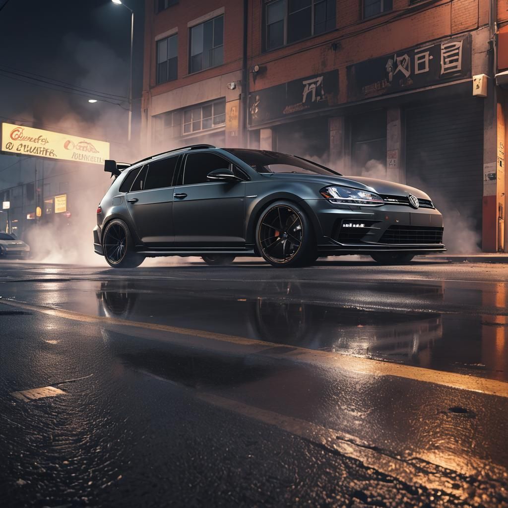 Tuned VW Golf 7R Drifting: Digital Matte Painting