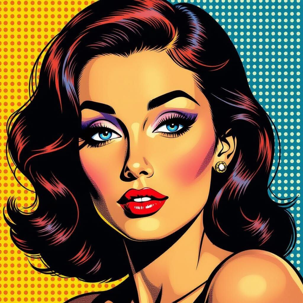 Pop Art Portrait of a Woman with Melancholic Eyes