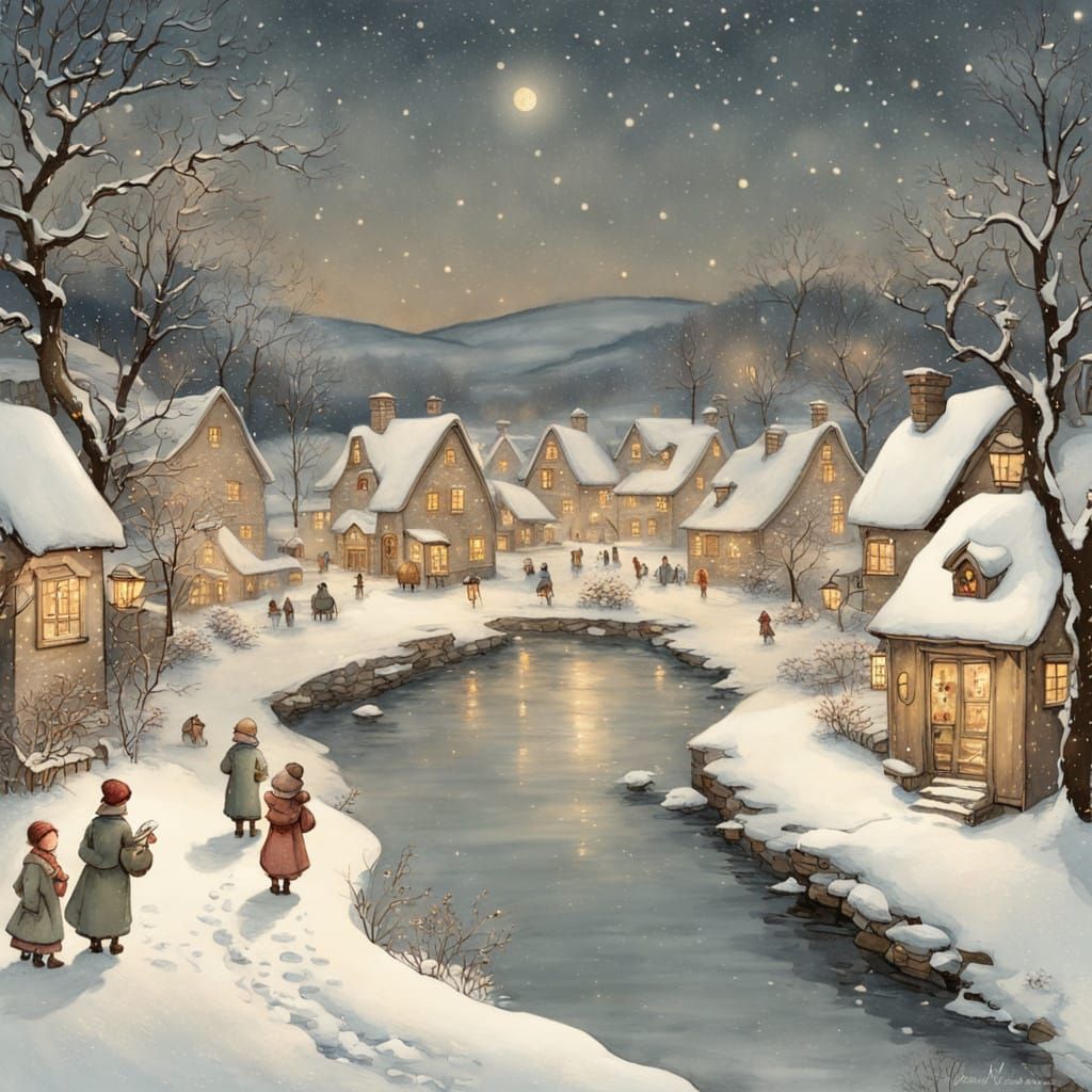 Christmas Village Under Winter Twilight