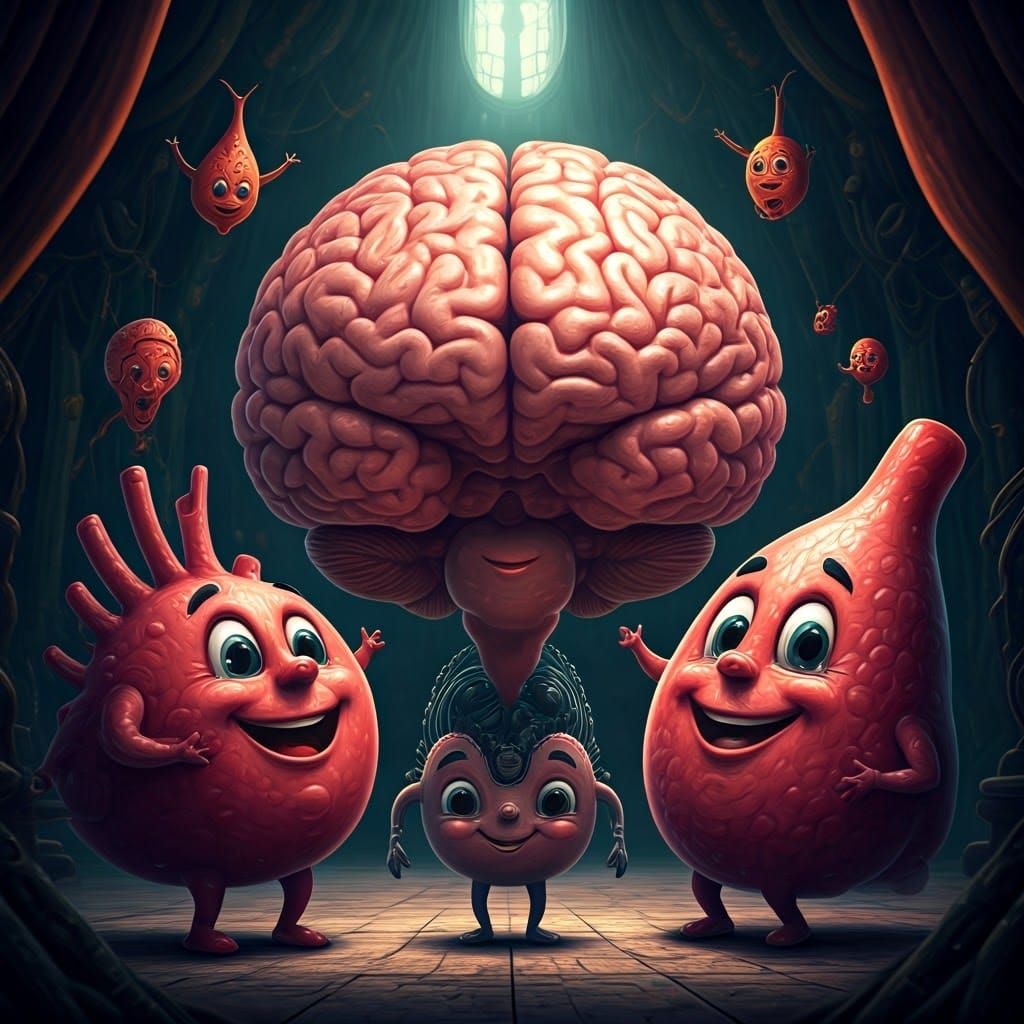 Anthropomorphic Organs Cheer On Brain in Biomechanical Style