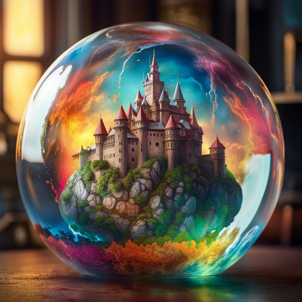 Ancient Castle in Glass Globe: Hyperrealistic Concept Art