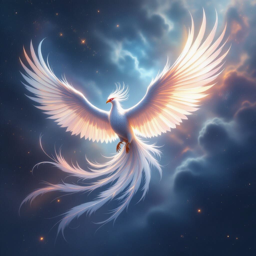 Phoenix Soaring Through Cosmic Nebula in Epic Fantasy