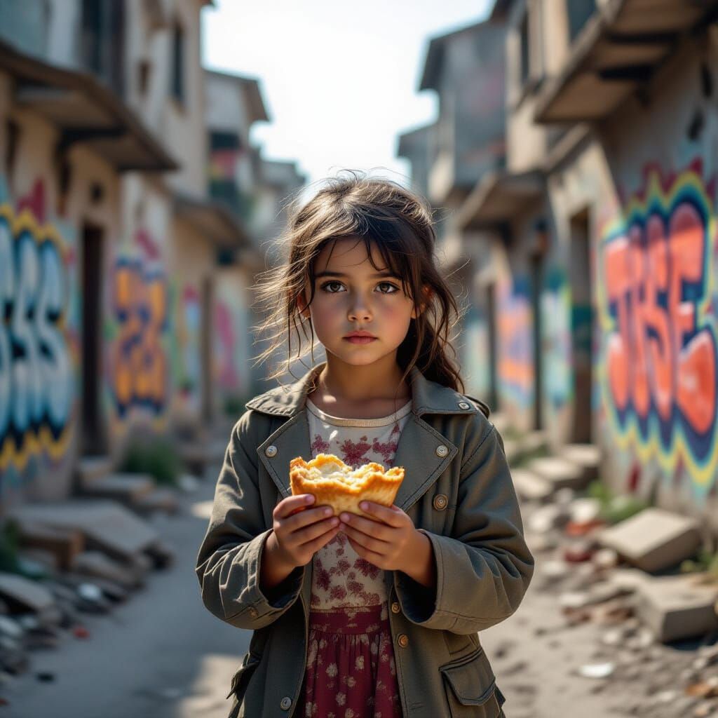 Girl in Urban Decay with Vibrant Graffiti Art