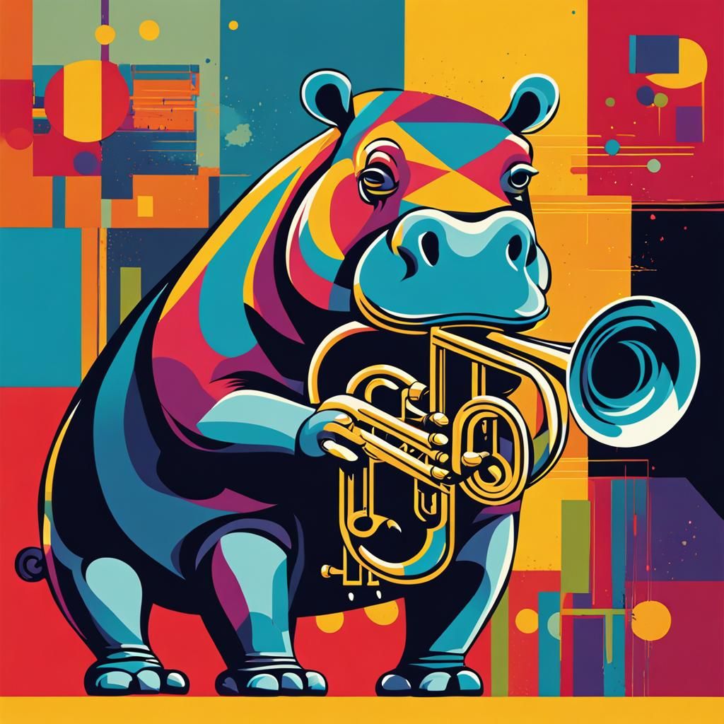 Hippo Jazz Musician in Pop Art Style