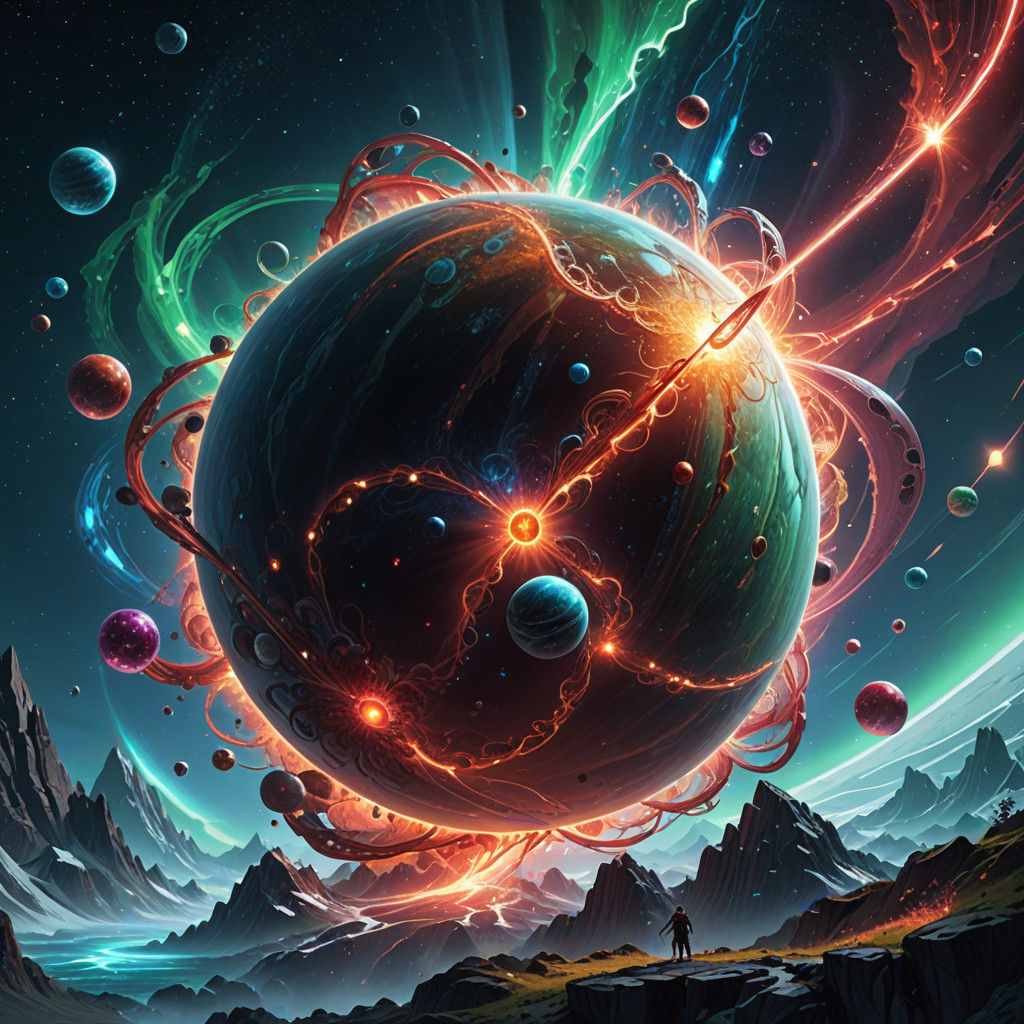 Majestic Ruby and Emerald Celestial Landscape