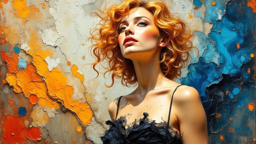 Beautiful Girl on Canvas as Impressionistic Digital Art