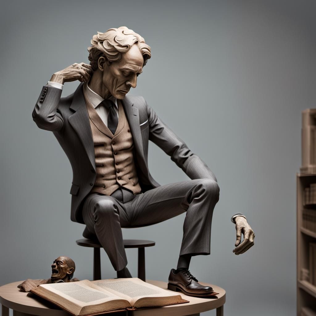 Sculptor Carves Philosopher in Dim Office