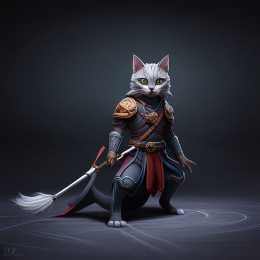 Fantastical Ninja Cat in Detailed Matte Painting