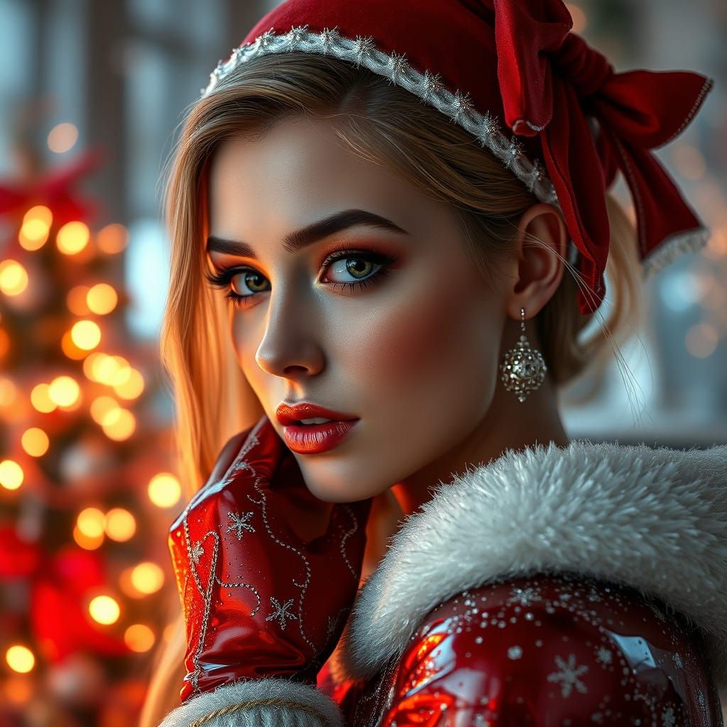Hyperrealistic Christmas Beauty with Shimmering Latex Skin