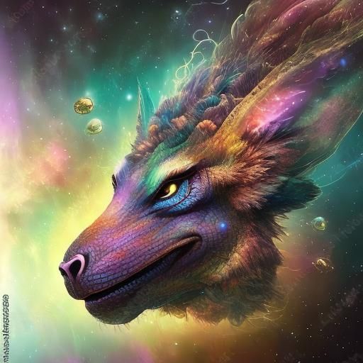 Fairy Cat on Dinosaur Unicorn: Fantasy Art