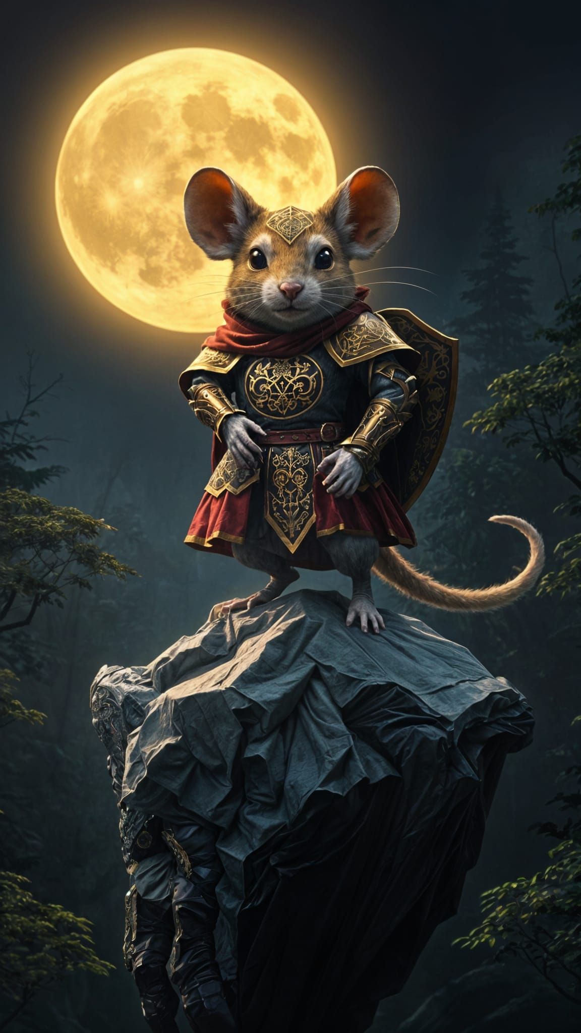 Regal Mouse Knight in Dark Fantasy Armor