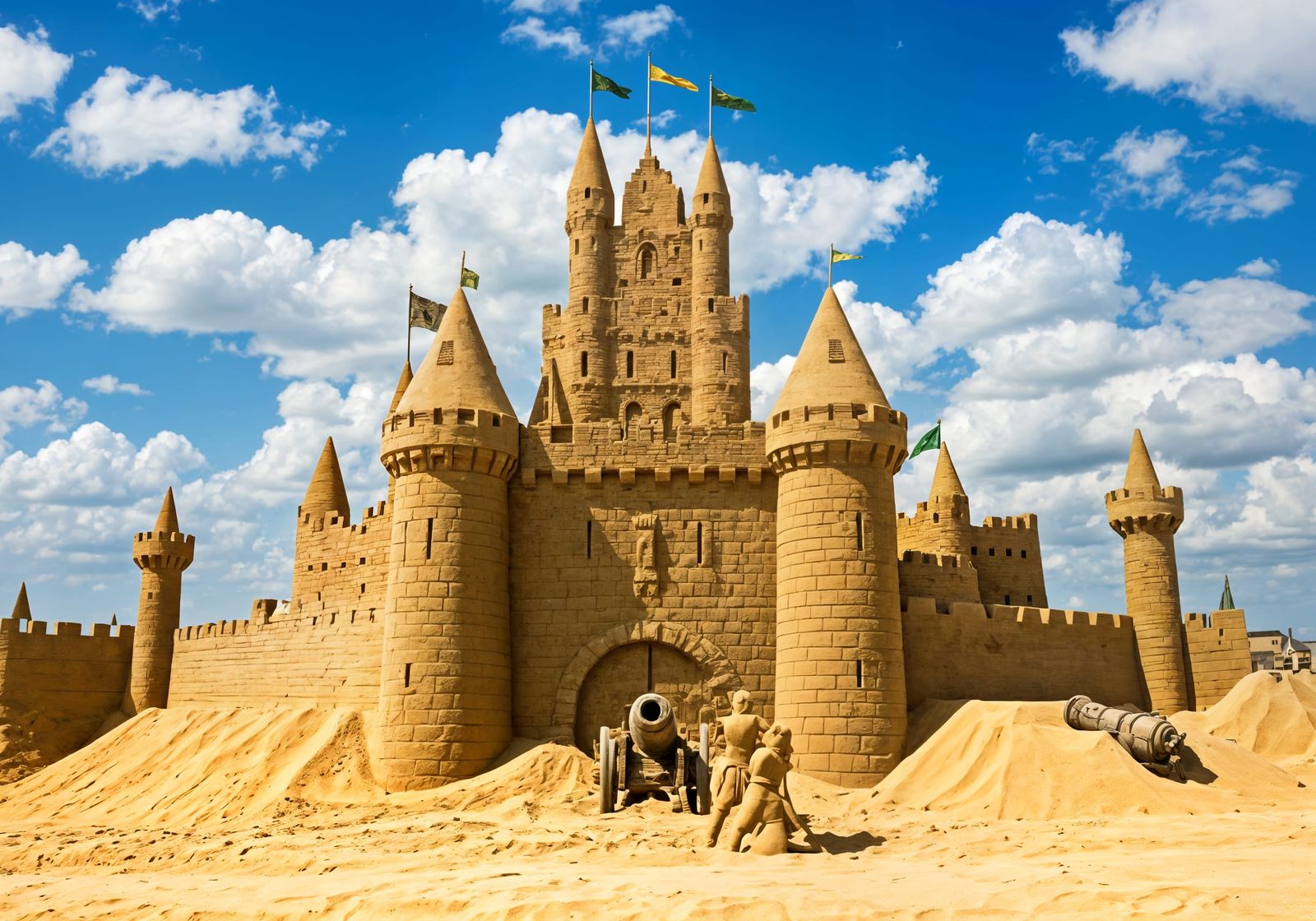 Sandcastle Siege: Medieval Raiders Attack with Sand Cannons
