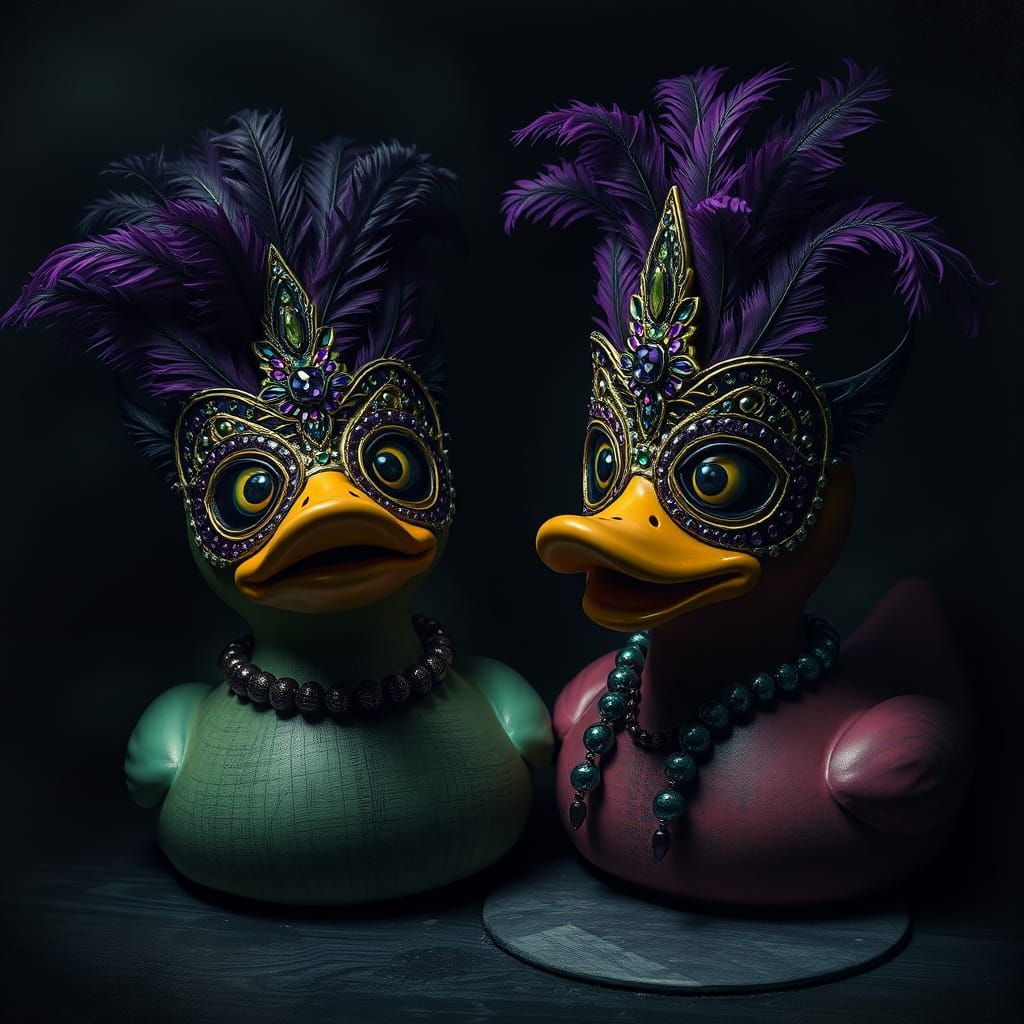 Creepy Rubber Ducks in Mardi Gras Masks