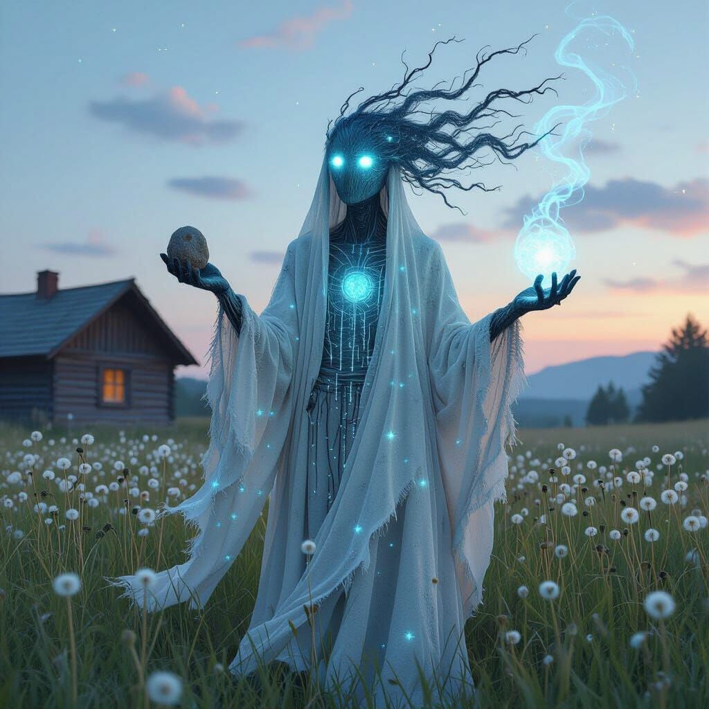 Ethereal Being in Twilight Meadow, Digital Painting