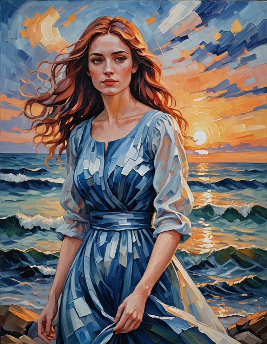 Tender Gaze: Neo-Impressionist Portrait in Indigo