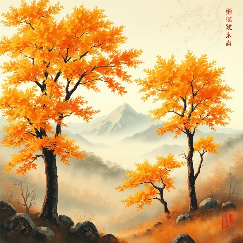 Autumn Landscape in Traditional Chinese Painting Style