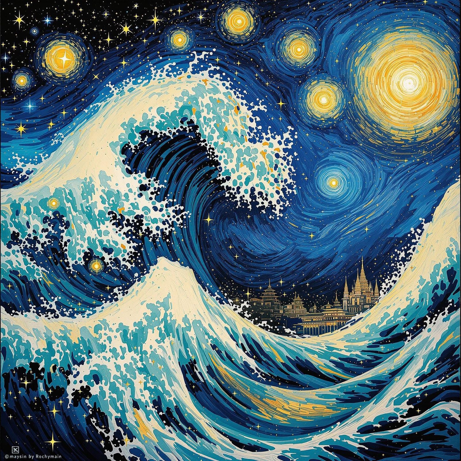 Cosmic Tidal Wave in Bold Impasto Style