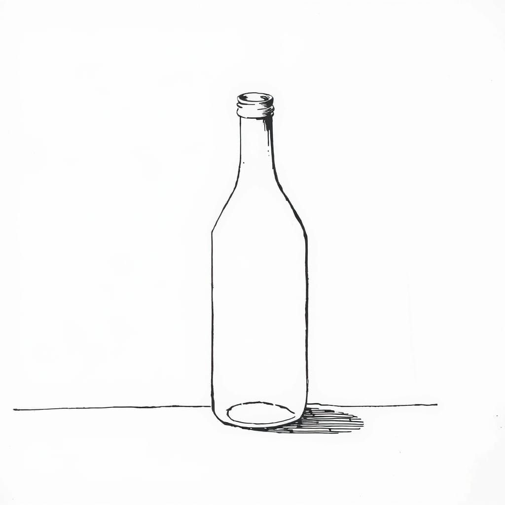 Minimalist Bottle Drawing in Black Ink