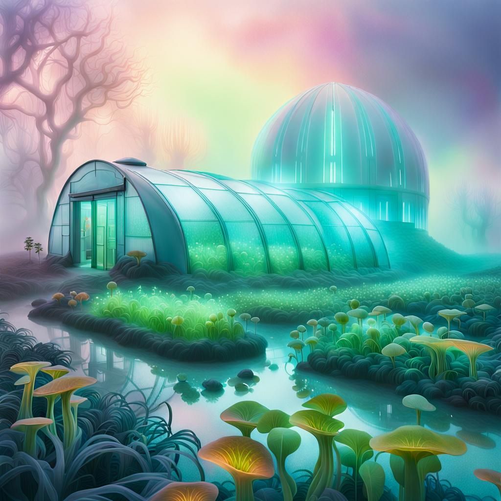Futuristic Alien Farm in Dreamlike Moebius Style