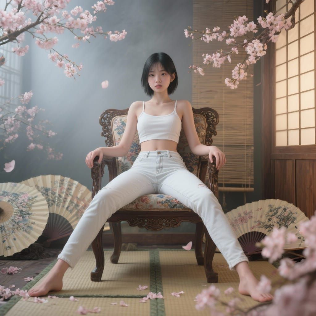 Photorealistic Japanese Woman in Ornate Setting